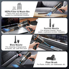KMM Handheld Car Vacuum Cleaner, 9000PA Hand Held Vacuum & Air Duster | 120W High Power, Portable, Cordless, Rechargeable, Multi-Nozzles & LED Light, For Home, Car, Office - Image 5