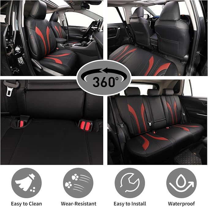 EKR Civic Seat Covers Custom Fit for Honda Civic (Hatchback) 2017 2018 2019 2020 2021 (Rear W/Armrest),Waterproof Leather Car Seat Cover Full Set,Faux Leather(A5808-Black+Burgundy) - Image 6