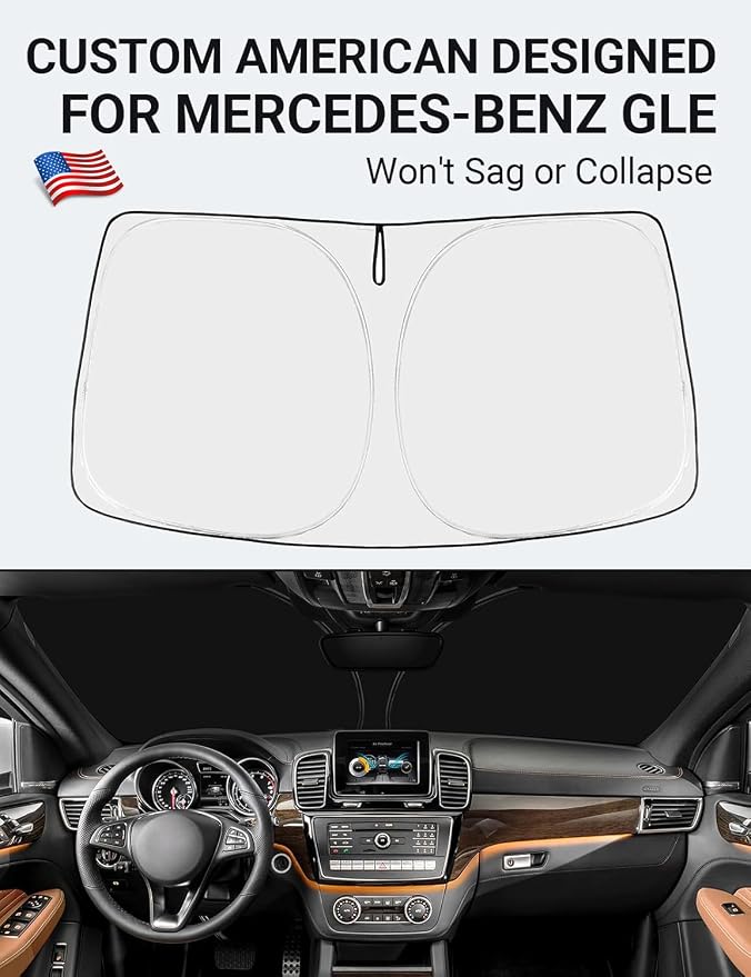 Proadsy Custom Fit Car Windshield Sun Shade for 2016-2019 Mercedes-Benz GLE | 240T Heat Shield, Drops Temp 54°F, Blocks 99% UV, Prevents Dashboard Cracking, Summer Parking & Beach Trips, Easy Twist-Fold - Image 2