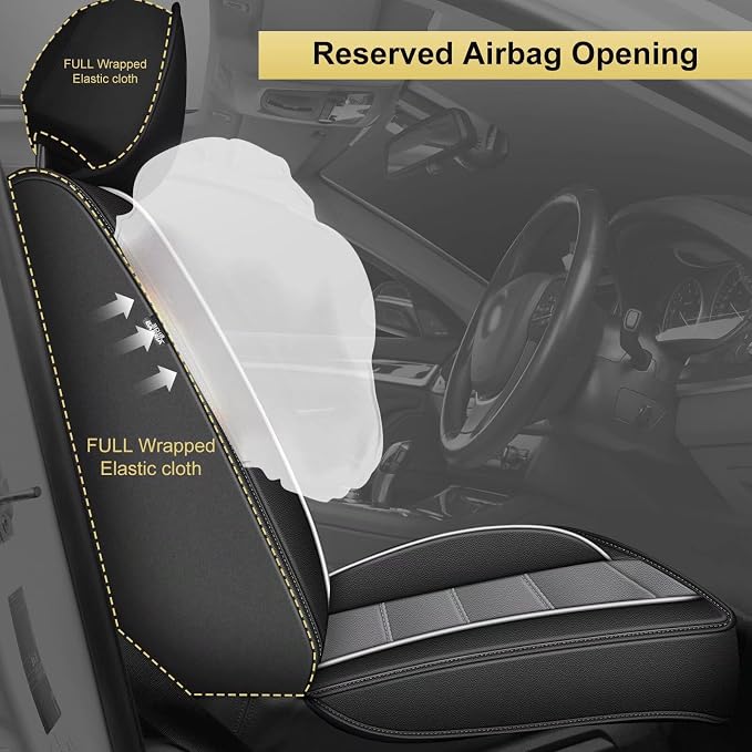 IKABEVEM Car Seat Covers for Kia Seltos 2021-2025 2026, 2-Pack Front | Luxury Fuax Leather, Waterproof, Airbag Compatible, Easy to Install, Scratch‑Resistant Seat Protection, Black&Grey - Image 3