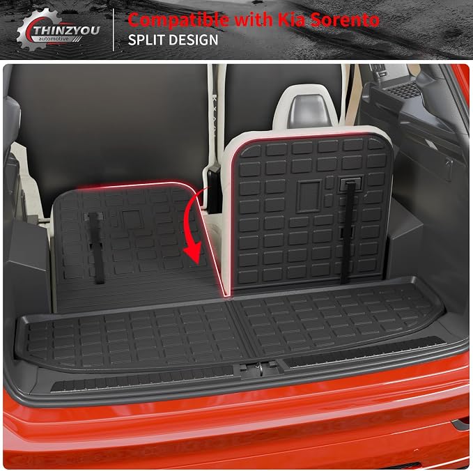 Floor Mats for 2021-2025 2026 Kia Sorento 6&7 Passenger | Not for Hybrid, Trunk Mat Cargo Mat Cargo Liner TPE All Weather Back Seat Cover Protector 2024 Sorento Accessories - Image 9