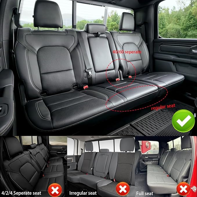 AOMSAZTO Custom Fit Seat Covers for Dodge Ram 1500 2019-2026 Black-007 | Crew Cab Only, Pickup Truck Seat Covers, Premium Faux Leather, Perfect Fit, Breathable, Water Resistant,Airbag Compatible - Image 8