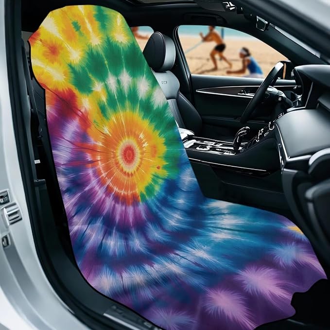 Tie-Dye Car Seat Towel with Storage Bag Colorful Tie-Dye Auto Seat Cover Protector Front Seat Only Blanket Car Auto Seat Interior Decor Sweat Towel for After Gym Running Swimming Hiking - Image 2