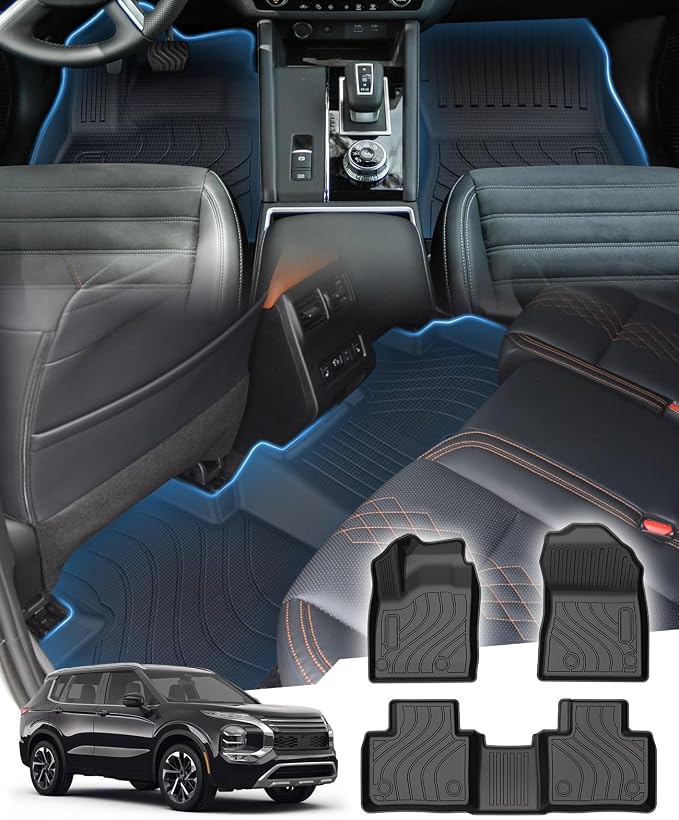 Sunsdrew Floor Mats for 2022-2026 Mitsubishi Outlander (Gas Only) | Not for Sport or PHEV, All Weather Protection Car Mats Accessories, Front Rear 2 Rows, TPE Rubber, Raised Edge by SUNSDREW