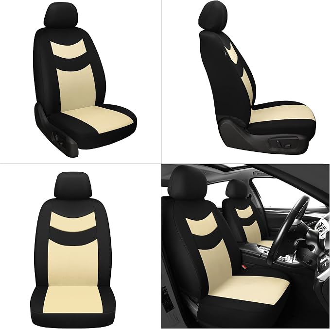 Universal Car Seat Covers for Front Seats, Cloth Front Car Seat Cover, Easy to Install, Breathable and Washable Universal Interior Covers for Auto, SUV, Sedan, Van, Airbag Compatible, Black & Beige - Image 5