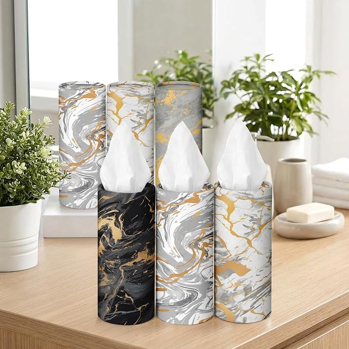 Arttown Car Tissue Holder for Cup Holder Facial Tissues 12 Pack Marble | Modern Bulk 3-Ply,Refillable Marble Print Cylinder Tissue Boxes,Fit Car Home Office School (600 Sheets Total,50 Sheets Each) - Image 6