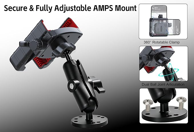 Cell Phone Mount Holder for Boat/Truck/Wall/Desk/Car/Van Dashboard, 360°Rotation & Secure Lock Clamp Stand with Drill-Base Mount Compatible with 4"-7.2" iPhone/Huawei/HTC/LG/Nexus/Samsung - Image 4