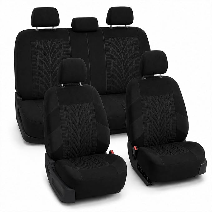 FH Group Full Set Travel Master Car Seat Covers, Airbag and Split Rear Car Seat Cover Universal Fit Interior Accessories for Cars Trucks SUV, Automotive Seat Covers,Black by FHGroup