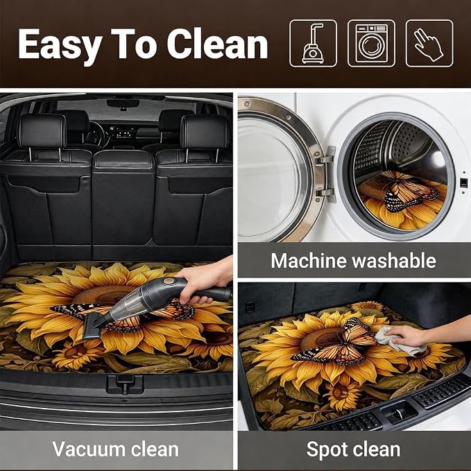 Car Trunk Mat for SUV, 29"x39" Vintage Sunflower Cargo Liner Protector | All Weather Universal Cargo Liners for Dogs, Car Accessory for SUVs/Sedan/Wagons, Durable Non-Slip Washable Rear Cargo Mat - Image 6