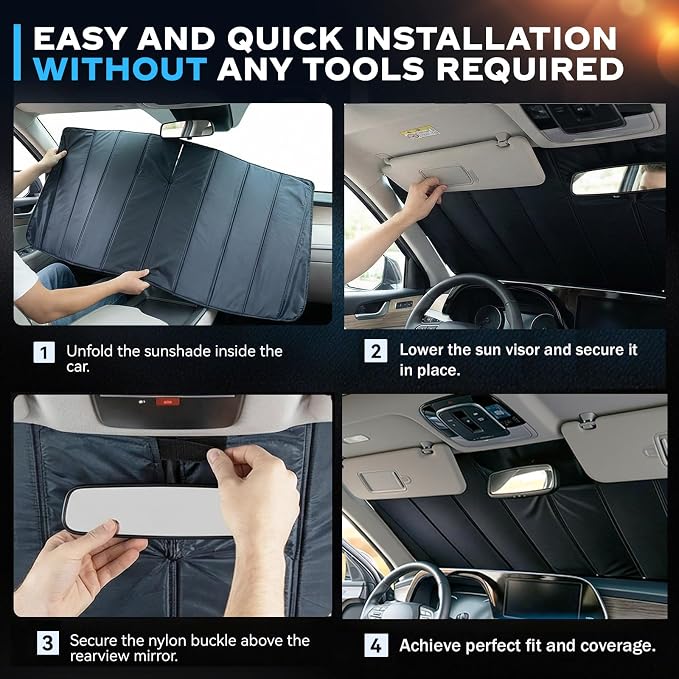 Windshield Sun Shade for Toyota Tundra 2022-2026 Folding Design | Custom Fit, Car Front Window Sunshade, Sunshield Sun Visor Protector, Blocks UV Rays & Heat, Car Accessories - Image 5