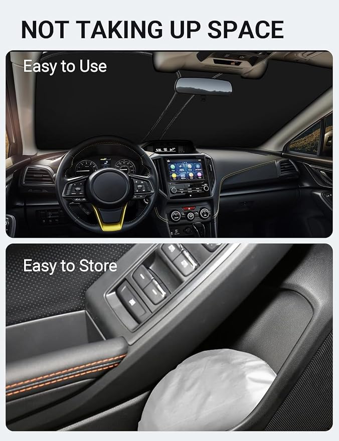 Proadsy Custom Fit Car Windshield Sun Shade for 2018-2025 Subaru Crosstrek | 240T Heat Shield, Drops Temp 54°F, Blocks 99% UV, Prevents Dashboard Cracking, Summer Parking & Beach Trips, Easy Twist-Fold - Image 8