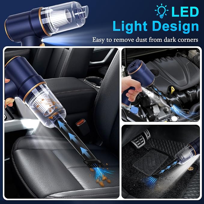 KMM Handheld Car Vacuum Cleaner, Hand Held Vacuum Cleaner and Air Duster | 9000PA Strong Suction, Cordless, 120W High Power, Multi-Nozzles & LED Light, for Home, Car, Office, Pet - Image 7
