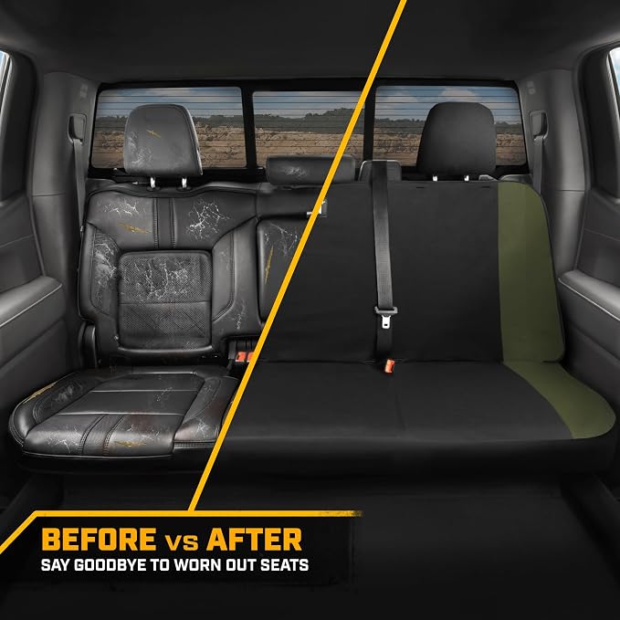 CAT Flexfit Green Rear Seat Cover for Cars, SUVs & Mid-Size Pickup Trucks - Durable 60/40 Split Rear Bench Seat Protector, Back Seat Cover, Interior Auto Accessory, Not for Full-Size Pickup Trucks - Image 5