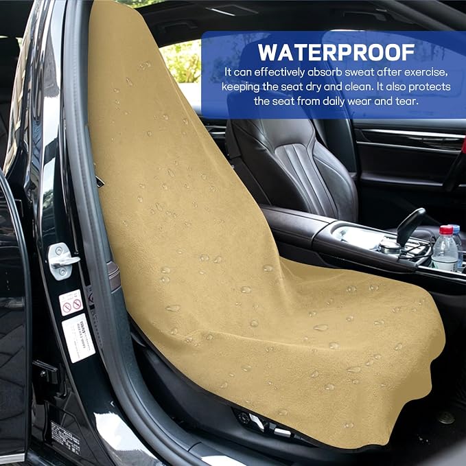 Waterproof Car Towel Seat Cover, Sweating Non Slip Car Seat Cover Protector for Gym Workout, Running, Swimming, Beach and Hiking, Machine Washable, Universal Fit for Front Seats (Yellow) - Image 5