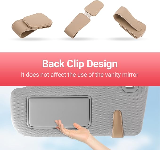 Sunglass Holder for Car Sun Visor Sunglasses Clip Car accessories -Beige | sun visor organizer, ticket card clip, eyeglass sunglasses holder, one-handed magnetic, anti-scratch, car stuff for women men - Image 6