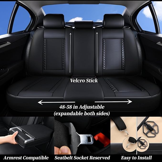 Coverado Car Seat Covers Full Set, Leather Seat Coversfor Cars, Front and Back Seat Covers, Waterproof Car Seat Protectors Car Seat Cushions Universal for Most Vehicles, Black&Redline - Image 4