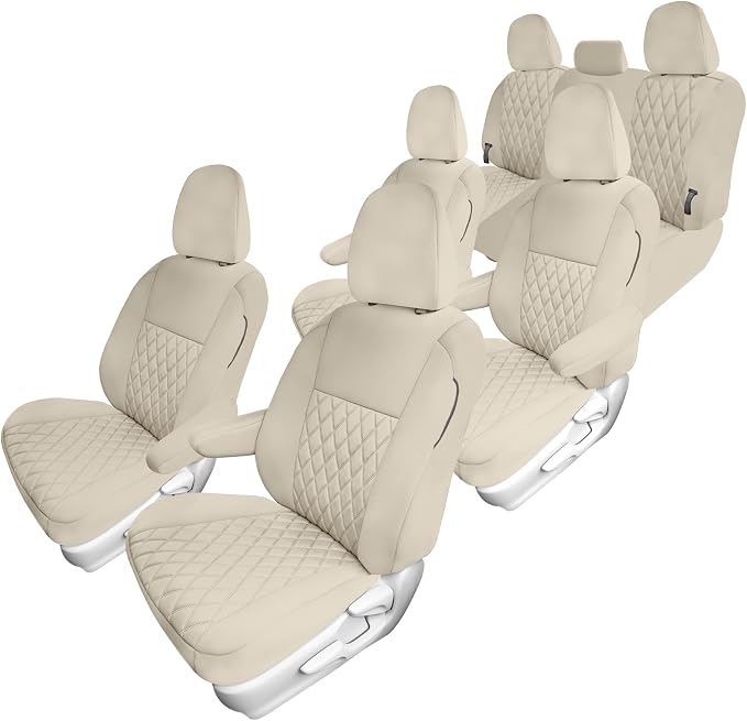 FH Group Custom Fit Car Seat Covers Specifically Made for 2011-2020 Toyota Sienna 7 Seater with Ultraflex Neoprene Water Resistant Automotive Seat Covers - Full Set Solid Beige by FHGroup