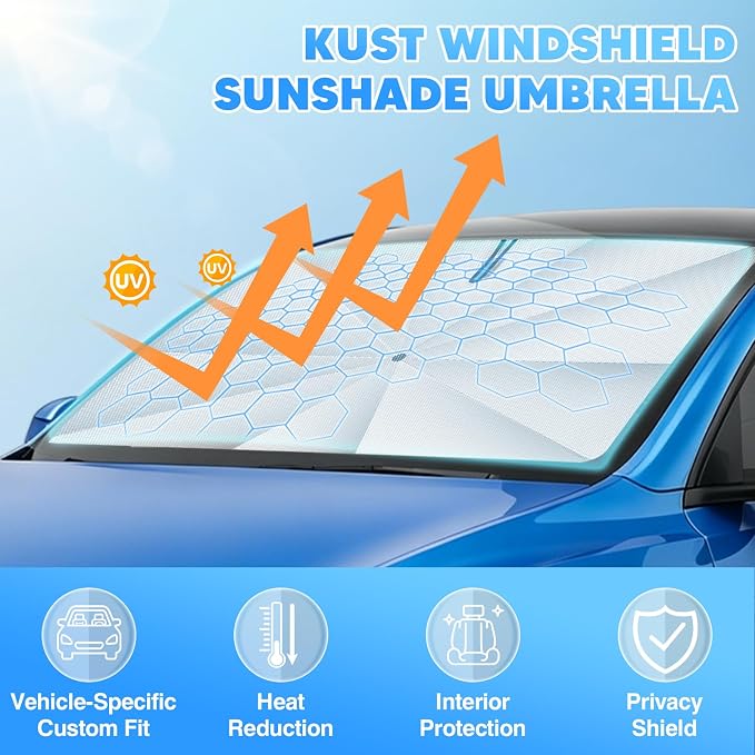 KUST Ice Crystal Windshield Sun Shade Umbrella for 【F150 F-150/ Silverado/Tundra/RAM 1500/ Sierra】 | Custom Fit Windshield Sunshade | Foldable Sunshade with Bendable Handle | Blocks Heat & UV Rays - Image 2
