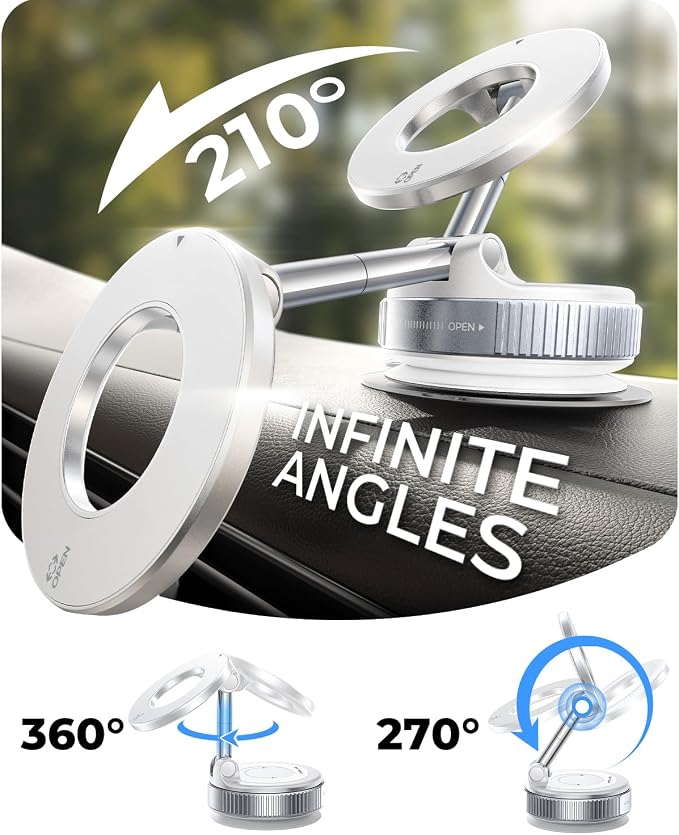 2026 Upgraded for MagSafe Vacuum Car Phone Mount | 2800gf Strong Magnetic Phone Holders for Your Car, 360° Adjustable 98LBS Suction Cup Car Mount for iPhone 12–17 Pro Max - Image 5