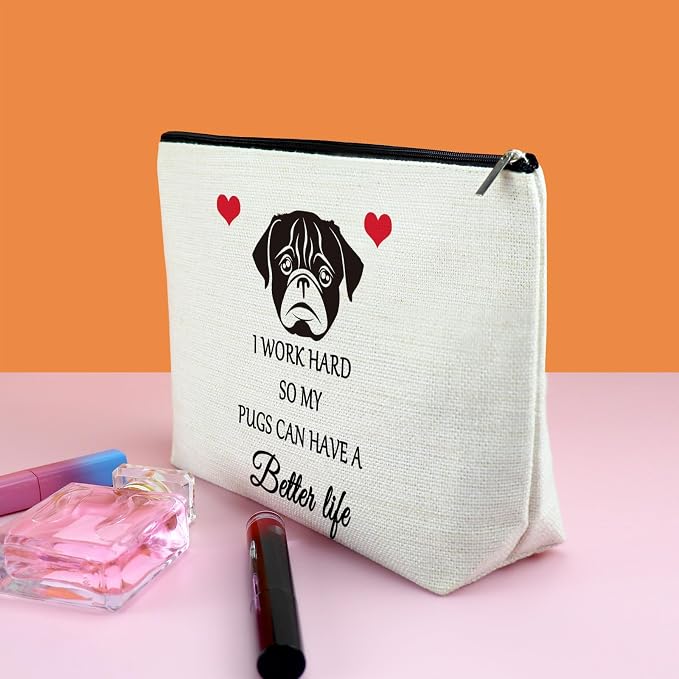 Pug Gifts Makeup Bag Pugs Lover Gifts Dog Lover Gift Cosmetic Bag Christmas Birthday Gift For Pugs Lovers Pug Mom Owner Pet Make Up Bag Themed Travel Pouch - Image 3