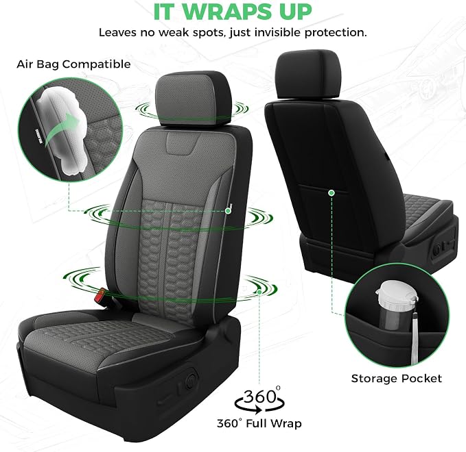 RIDEPOSH Custom Leather Seat Covers for Silverado/Sierra 1500 2019-2026 | Only Crew Cab, Fits 2500/3500HD 2020-2026, Jump Seat Cover(armrest storage only), Protective, Scratch-resistant, Easy-clean - Image 5