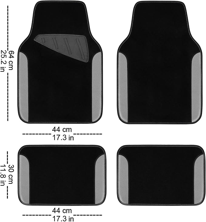 CAR PASS Rainbow Waterproof Universal Fit Faux Leather Car Carpet- Anti-Slip Nibbed Backing Floor Mats for SUV, Vans, Sedans, Trucks, Automotive Set of 4 (Black with Gray) - Image 2