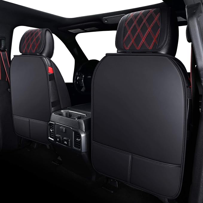 Front Car Seat Covers for Ford F150 F250 F350 F450 (Black-Red) | Custom Fit 2009-2026 F150 XLT STX XL, 2017-2026 F250 F350 F450 Super Duty Crew Cab Regular Cab Super Cab, Waterproof Leather - Image 3