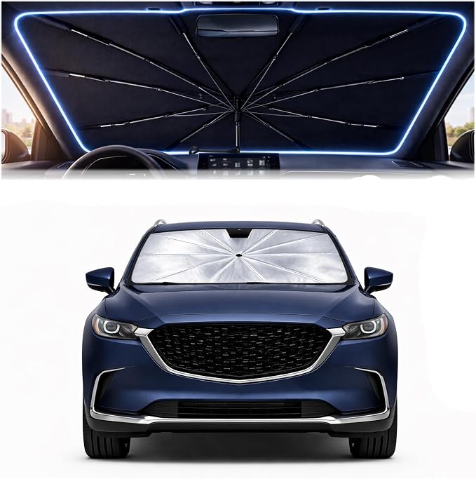 Car Windshield Sun Shade Umbrella for Mazda CX-9 2016-2023 | 2026 Upgraded,Custom-Fit Umbrella Sunshade,Easy Install,UV Protection & Heat Reflective,Keep Interior Cooler with Storage Bag by Unknown