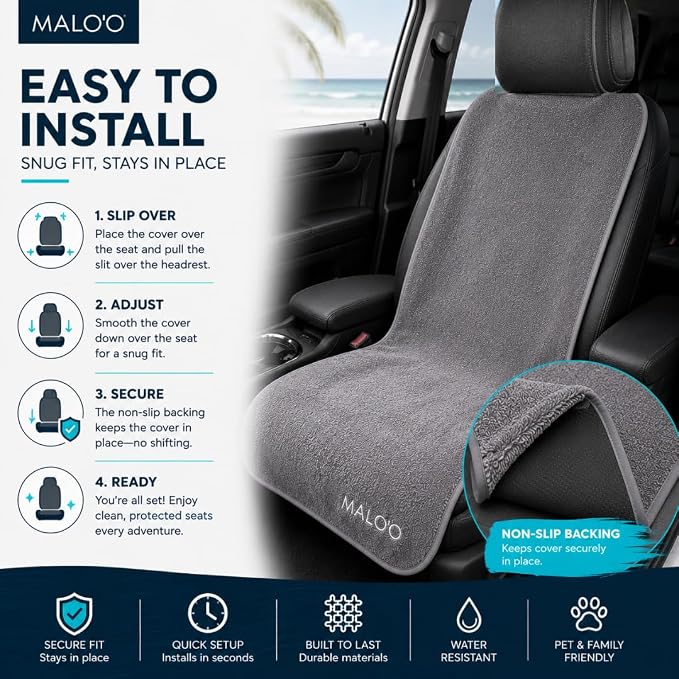 Malo’o SeatGuard Seat Cover – Premium Terry Cloth w/Nylon Backing – Universal Car Seat Protector for Beach, Gym, Surf, Pets & Travel – Quick Dry, Machine Washable - Image 5