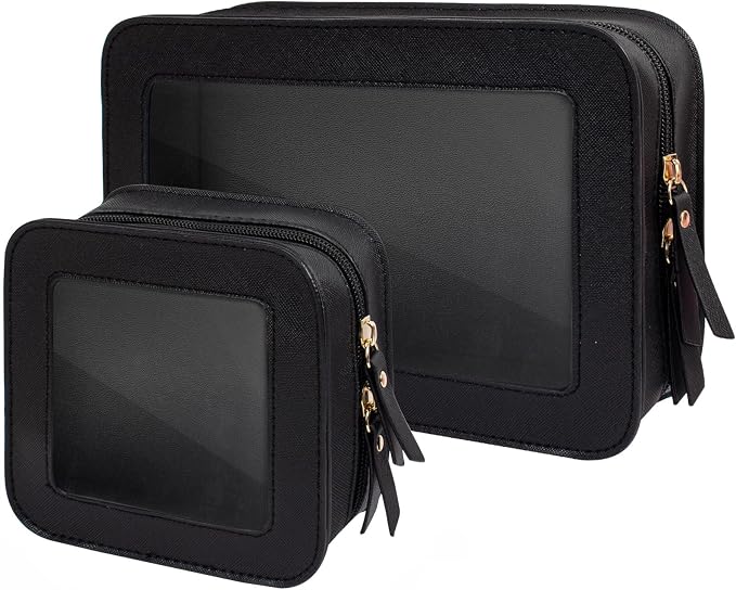 Clear Makeup Bag Set for Women, Travel Black Makeup Pouch Waterproof Cosmetic Bags with Zipper Clear Toiletry Bag for Traveling Small Make up Pouch for Purse Mini Cosmetic Case Car Organizer by FFpaw