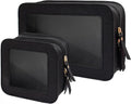 Clear Makeup Bag Set for Women, Travel Black Makeup Pouch Waterproof Cosmetic Bags with Zipper Clear Toiletry Bag for Traveling Small Make up Pouch for Purse Mini Cosmetic Case Car Organizer by FFpaw