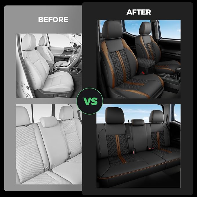 RIDEPOSH Custom Leather Seat Covers for Toyota Tacoma Double Cab 2016-2023 | full set, BKbrown, OEM fit, premium waterproof leather, anti-slip, extra pockets, long-term durability, airbag compatible - Image 7