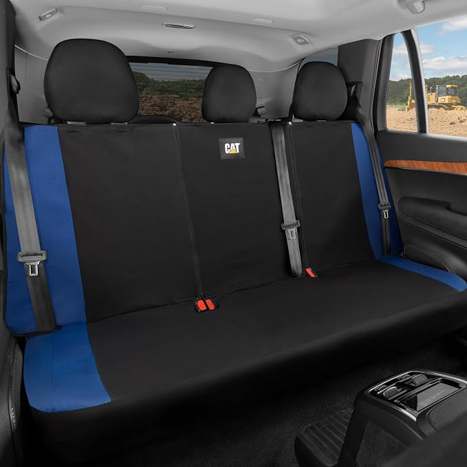 CAT Flexfit Blue Rear Seat Cover for Cars, SUVs & Mid-Size Pickup Trucks - Durable 60/40 Split Rear Bench Seat Protector, Back Seat Cover, Interior Auto Accessory, Not for Full-Size Pickup Trucks by Unknown