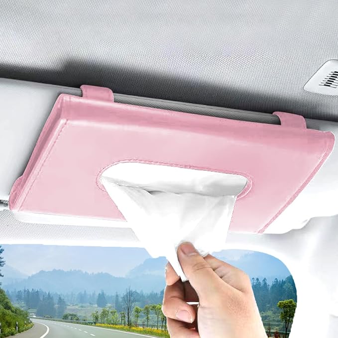 Premium PU Leather Car Tissue Holder Visor for Universal Auto,Tissue Case Holder Seat Back with Tissue Refill, Car Tissue Holder (Pink) by KEVWR