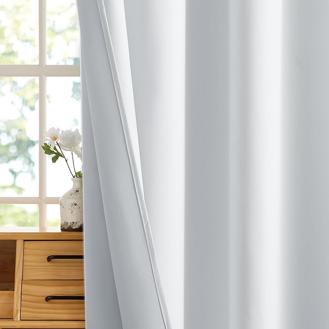 RYB HOME White 100% Blackout Curtains for Bedroom Living Room | Thermal Insulated, Heat & UV Blocking, Total Room Darkening, Privacy, Drapes for Cafe, W42 x L63, 2 Panels - Image 5