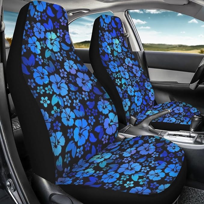 Hawaiian Hibiscus Front Seat Covers for Cars Trucks SUV Blue Floral Tropical Flower 2-Pack Car Seat Covers Auto Interior Covers for Truck Van SUV - Image 8