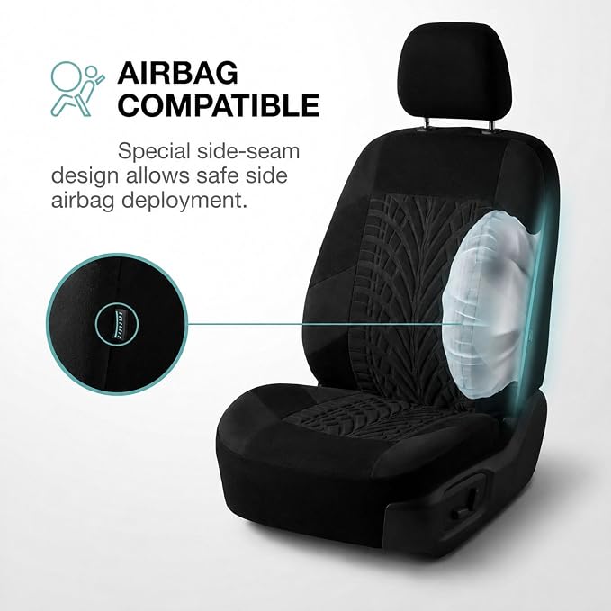 FH Group Front Set Travel Master Car Seat Covers - Covers for Low Back Car Seats with Removable Headrest, Universal Fit, Automotive Seat Cover, Airbag Compatible Car Seat Cover for SUV, Sedan Black - Image 4
