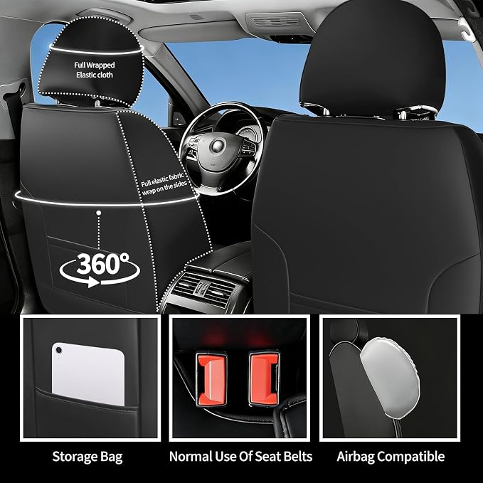 Fit for Prius Car Seat Covers Compatible with Toyota Prius 2001-2026 - Waterproof Breathable Leather Automotive Seat Cushions Protector,Airbag Compatible,Only 2 Front seat Covers(Redline) - Image 5