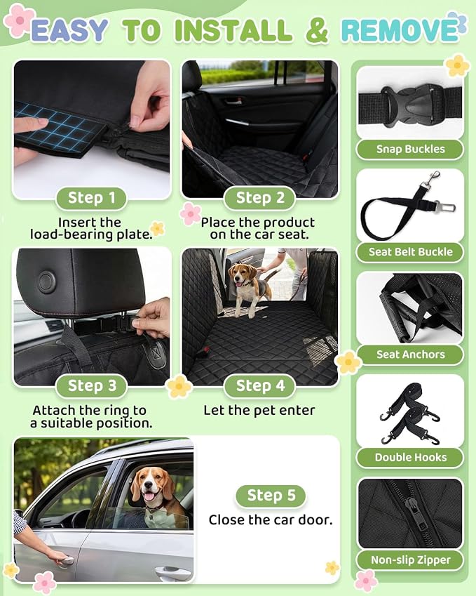 Dog Car Seat Cover, 600D Heavy Dute Car Seat Cover for Dogs Pets,100% Waterproof Anti-Scratch Nonslip Dog Hammock for Cars, Seat Covers Protector with SeatBelt for Sedan SUV Truck XLPRO Hard Black - Image 6