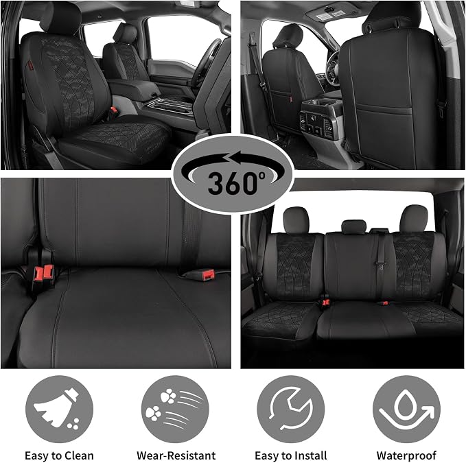 EKR F150 Seat Covers Custom Fit for (2 Door,SuperCab/Extended Cab) 2015-2020 Ford F150 XL/XLT/Lariat & 2017-2022 F250/F350 SuperDuty XL/XLT/Lariat Full Set-Faux Leather(Black/Gray Camo A63) - Image 7