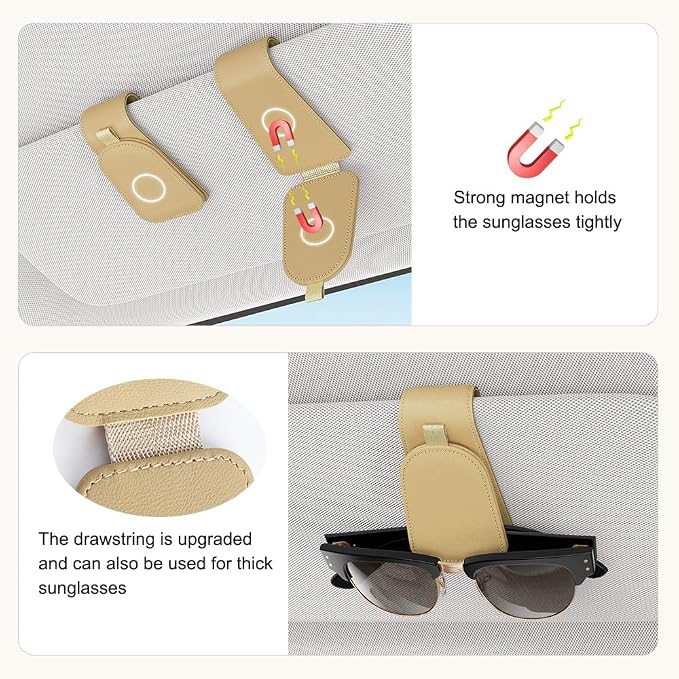 Sotfamily Magnetic Sunglass Holder for Car Visor, 2 Packs, Faux Leather | Strong Magnetism, for Most Car Visors, No Marks on Visor, Gift-Ready Packaging, Sunglass Organizer, Car Accessories for Men - Image 4