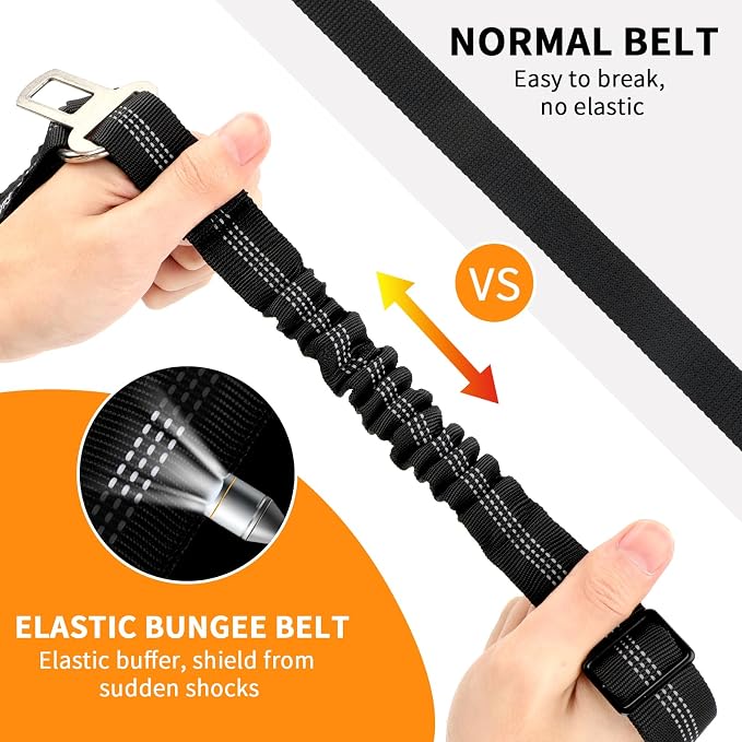 BWOGUE 2 Pack Dog Seat Belt for Car, Elastic Bungee Buffer Safety Leads | Headrest Loop for Car Travel, 18-30 in Adjustable, Headrest Restraint, Metal Buckle, Use with Dog Harness, Small-Large Dogs - Image 3