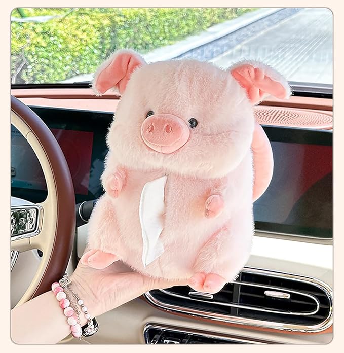 Tissue Box Cover Plush Tissue Box Holder for Car, Home, Decorative Holder/Organizer for Bathroom Vanity Countertop, Nightstands, Office Desk-Fuzzy Pig - Image 5