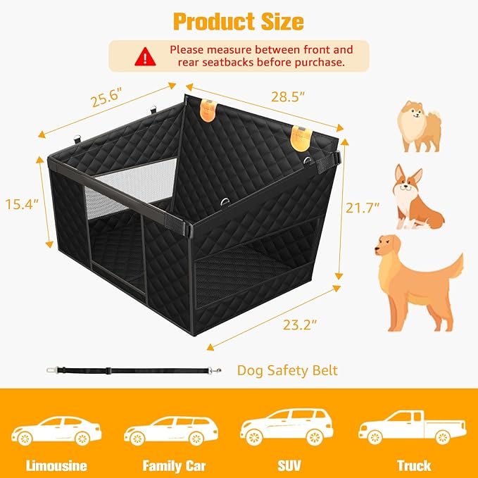 PETICON Large Dog Car Seat, Back Seat Extender for Dogs with Hard Bottom | Waterproof Medium Carseat for Dogs with 3 Mesh Windows, Pet Seat Cover for Cars, Trucks and SUVs - Image 2