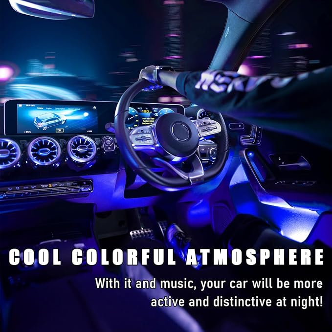 Wevdn Car Interior LED Strip Light, 12V 24 LED Waterproof Neon Ambient Night Light with USB Port, Automotive Atmosphere Decorative Under Dash Lighting Kit, Car Accessories (Blue) - Image 4