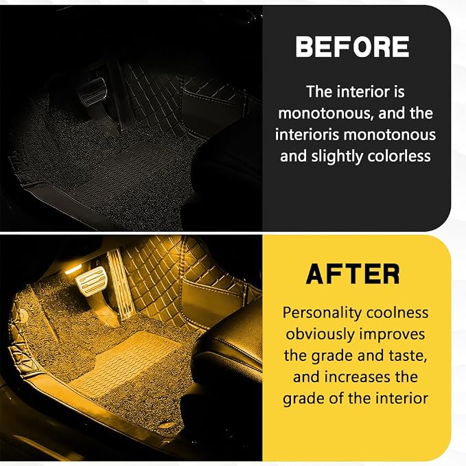 Car Interior LED Lights, Ambient Lighting Car Interior, Automotive Ambient Neon Light Kit with USB Port, Auto Accessories 4 in 1 Automotive Decoration Lighting for RV, Truck, Sedan (Yellow) - Image 4