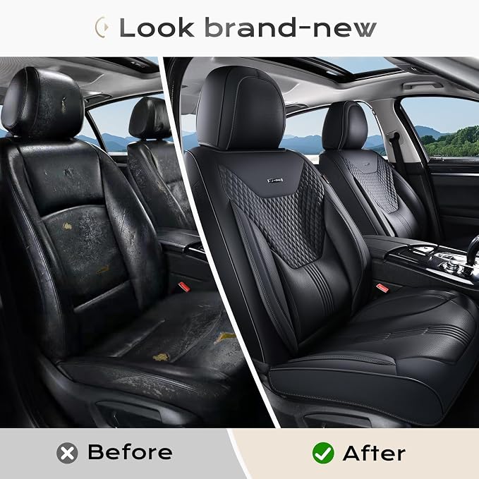 Coverado Car Seat Covers with Lumbar Support, Front Covers for Cars, Universal Automotive Seat Cover, Waterproof, Leather Car Seat Cushion, Interior Seat Protectors for Most Cars - Image 5