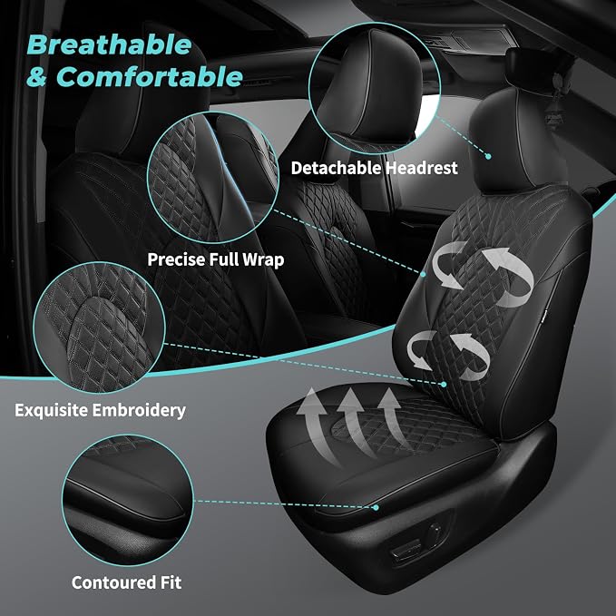 Custom Seat Covers for Toyota Highlander 2020-2026 7 Seats Black | faux leather, 2nd row captain chairs, waterproof, breathable, airbag compatible, stain resistant, easy install, durable - Image 8