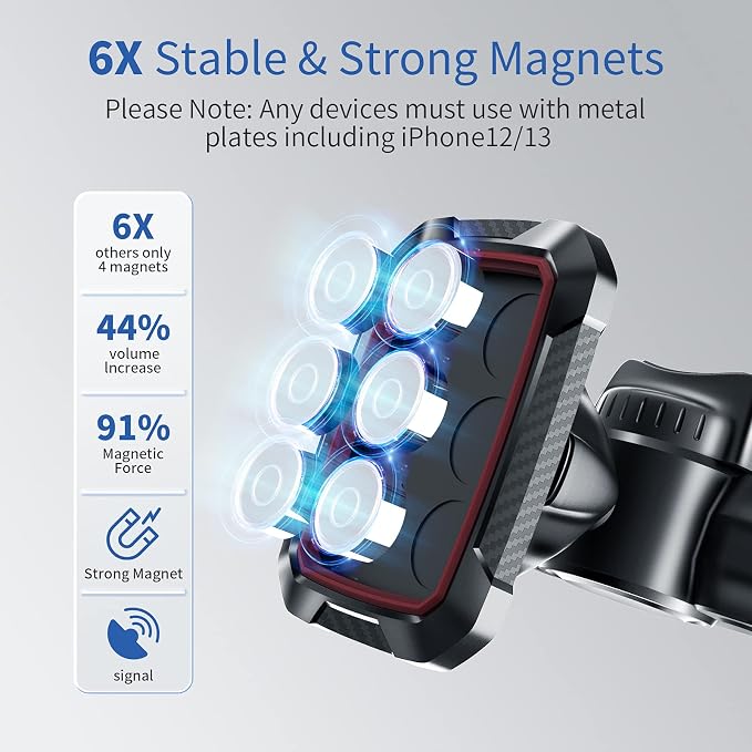 Magnetic CD Phone Mount with 6 Strong Magnets for Car CD Player | 6X Strong Magnetic,Anti-Slip Protection Pads,Compatible with iPhone 17 16 15 14 13 12 Series,Samsung Galaxy, LG, and More - Image 2