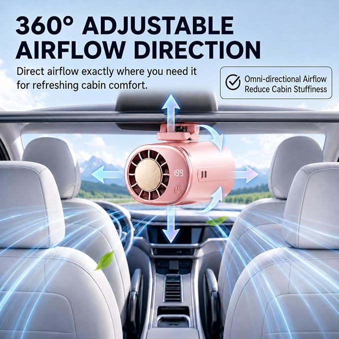 Clip on Fan, 360° Rotate Wearable Mini Fan, 199 Speeds LED Display | 4-in-1 clip fan for car seat, hat & waist. 199 speeds, LED display, 360° rotate, 2000mAh battery, lanyard included. - Image 6